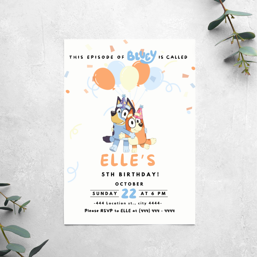 Bluey Confetti - Birthday Invitation