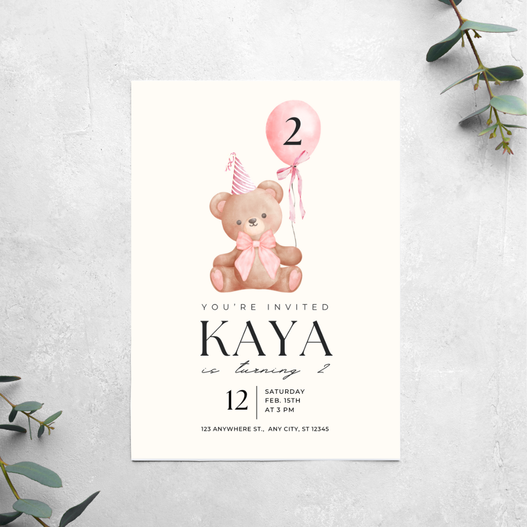 Coquette Bear - Birthday Invitation