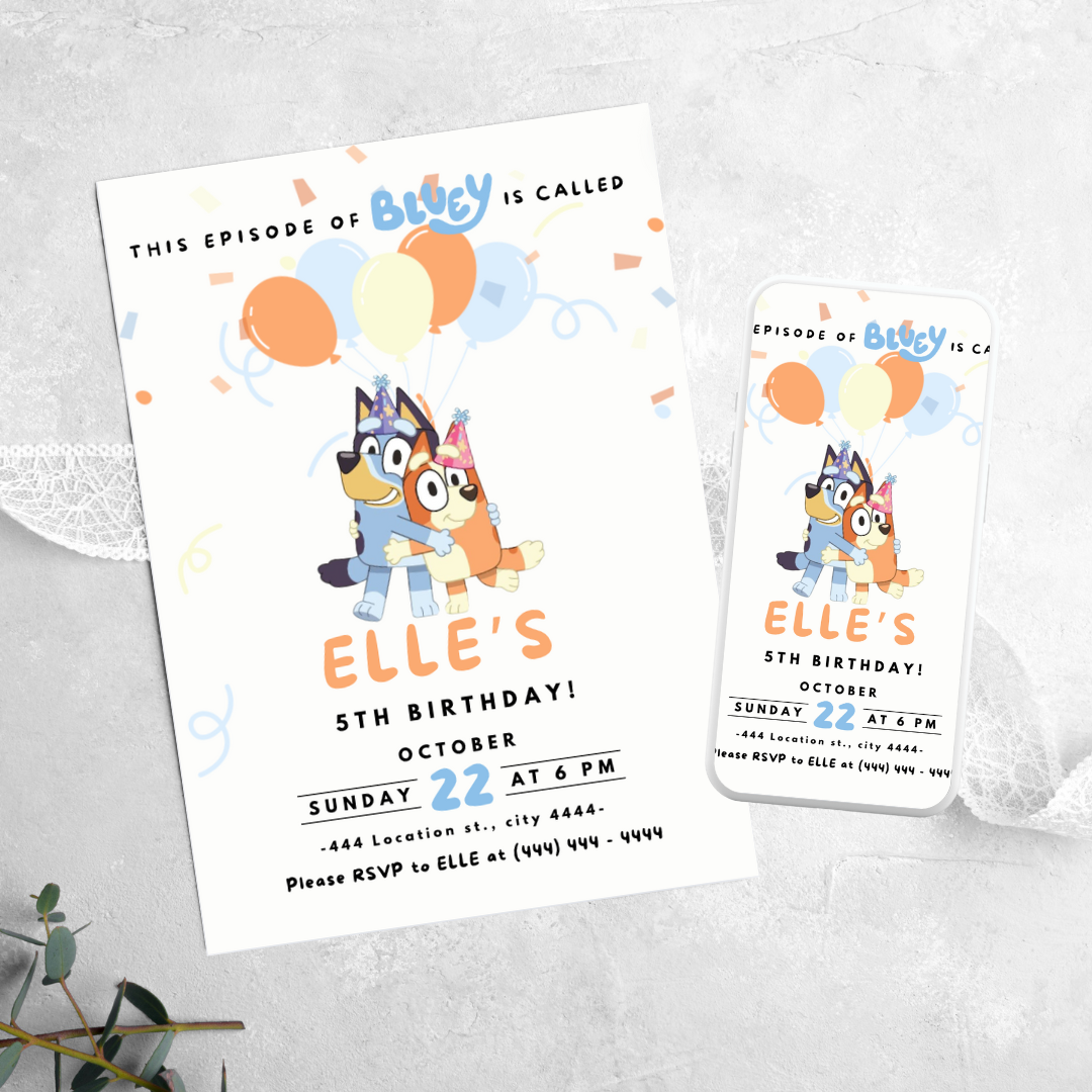 Bluey Confetti - Birthday Invitation