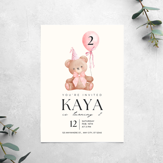 Coquette Bear - Birthday Invitation