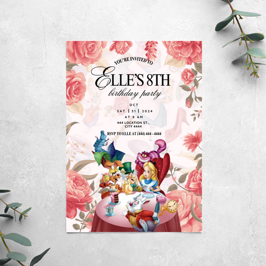Alice in Wonderland Floral - Birthday Invitation