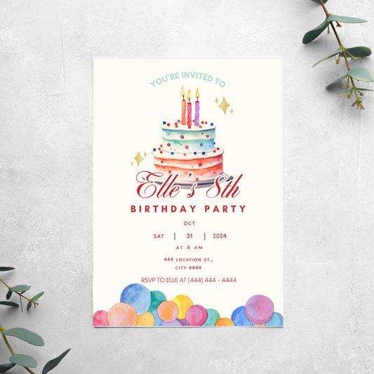 Confetti Birthday Cake - Birthday Invitation