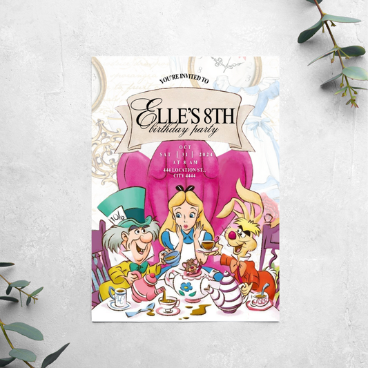 Alice in Wonderland and Friends - Birthday Invitation