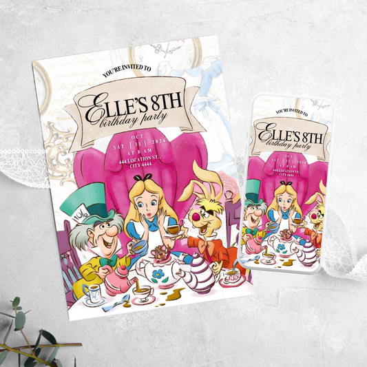 Alice in Wonderland and Friends - Birthday Invitation