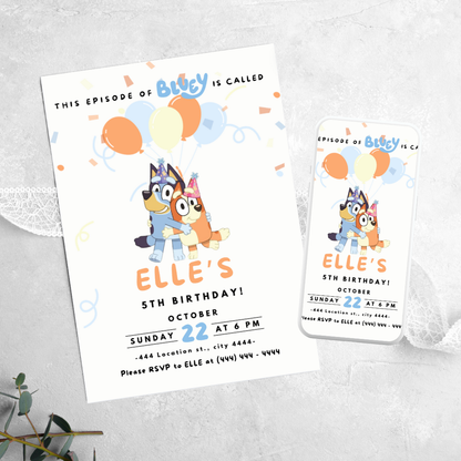 Bluey Confetti - Birthday Invitation