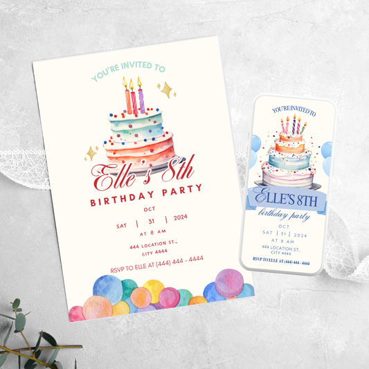 Confetti Birthday Cake - Birthday Invitation