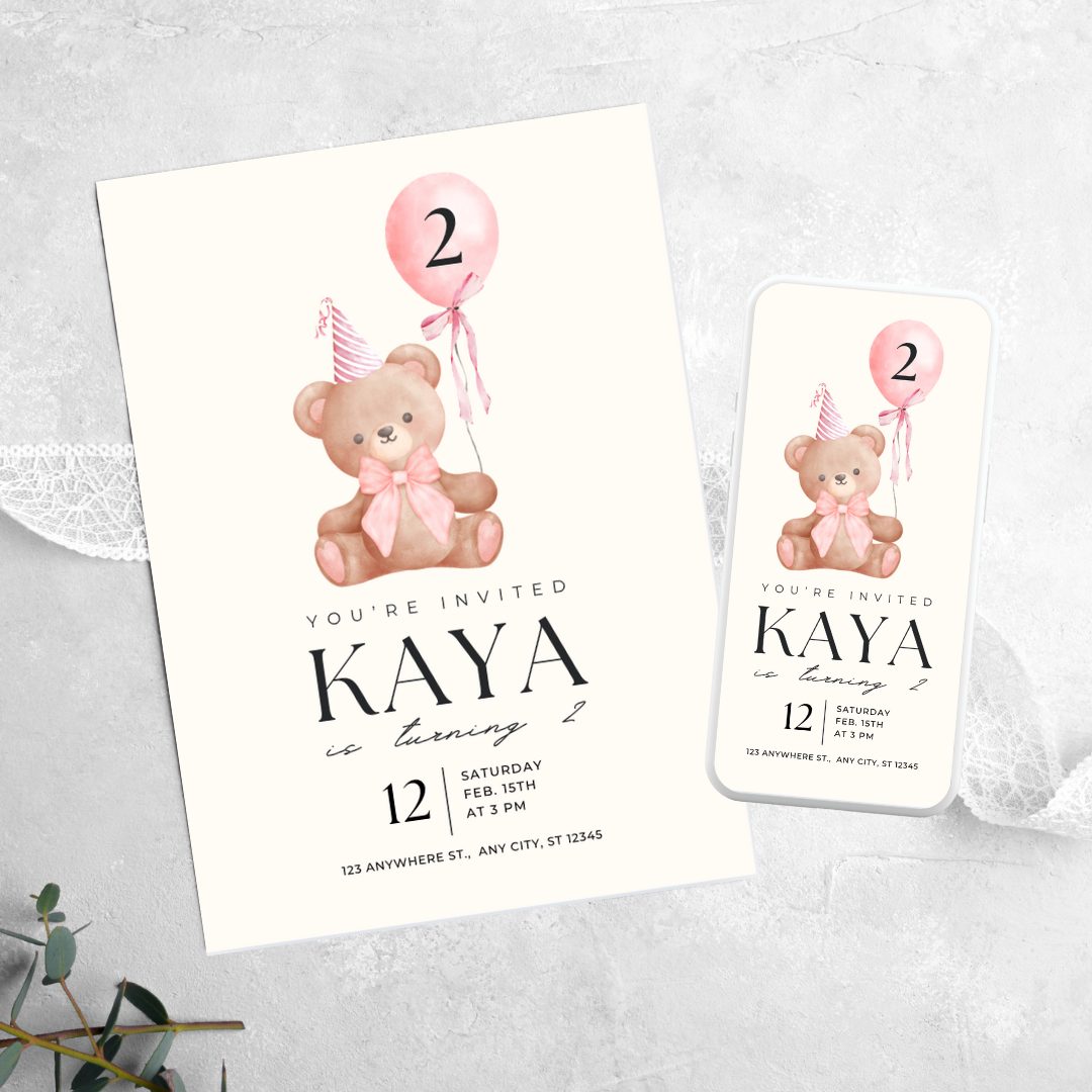 Coquette Bear - Birthday Invitation