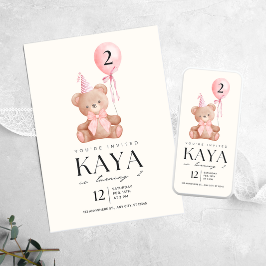 Coquette Bear - Birthday Invitation
