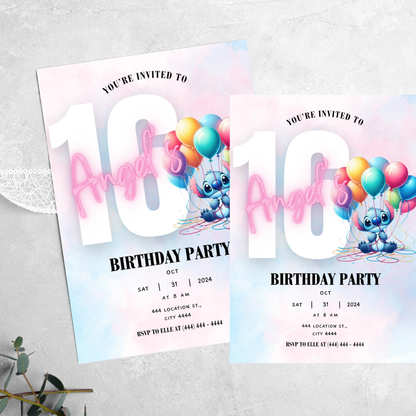 Stitch with Balloons - Birthday Invitation
