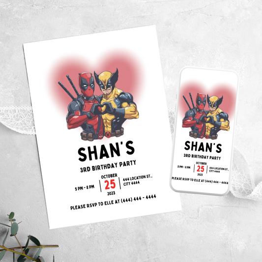 Dead Pool & Wolverine - Birthday Invitation